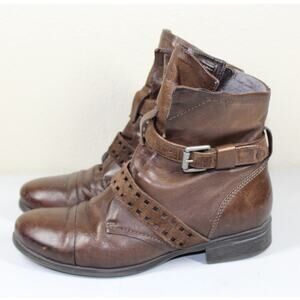 Miz Mooz NYC Brown Leather Moto Stud & Straps Storm Ankle Boots EU 39 8.5-9